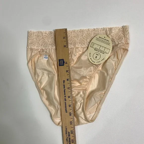 Vintage Myonne Shiny Second Skin High Cut Panties Size Small Satin Lace Trim NEW - Picture 9 of 9